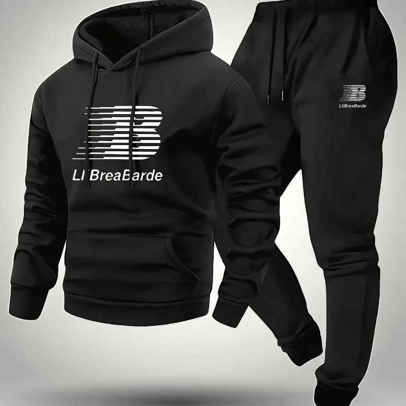 

Men's fashion letter pattern printed sports suit, casual and comfortable pullover and sports pants two-piece set