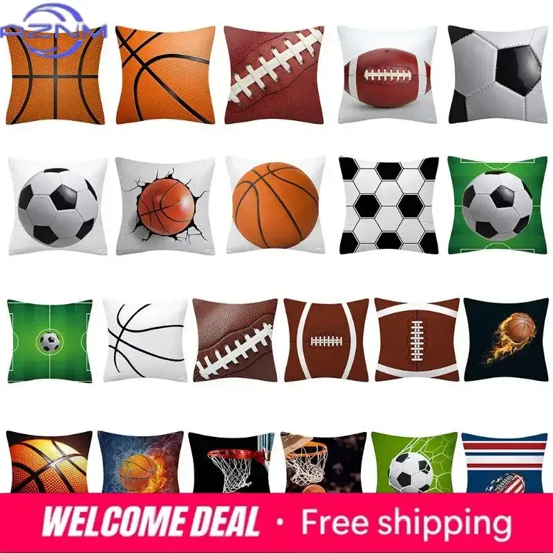 Sports Rugby Football Basketball Pillowcase Decoration Square Cushion Cover one-side printed 1PC(no pillow core)