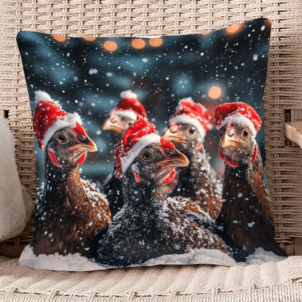 Guinea Fowl in Snow Merry Christmas Double Sided Pillowcase Zippered Cushion Cover Living Room Bedroom Home Decor