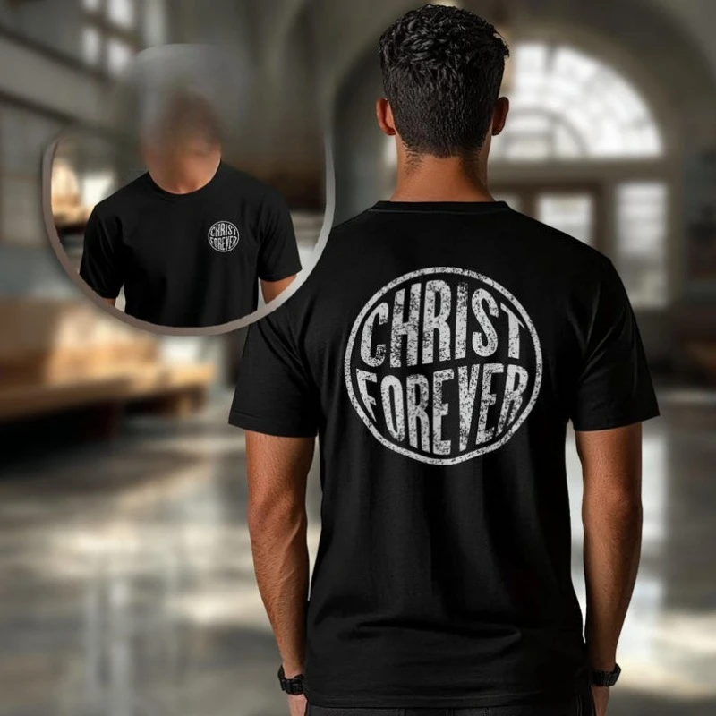 

Christ Forever Bible Verse Shirt Christian Apparel Jesus Unisex Sizing Regular Short Sleeve Plus Sizes Simple Letters T-shirt