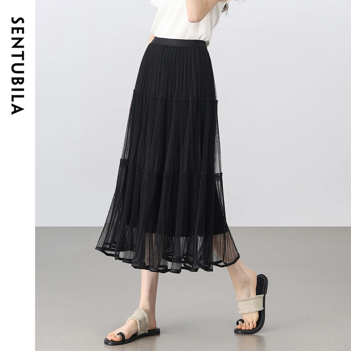 SENTUBILA Rok Vrouwen 2023 Lente Zomer A-lijn Hoge Taille Zoete Pendelen Elegante Midi Taart Rokken Vrouw Kleding W52Q80325