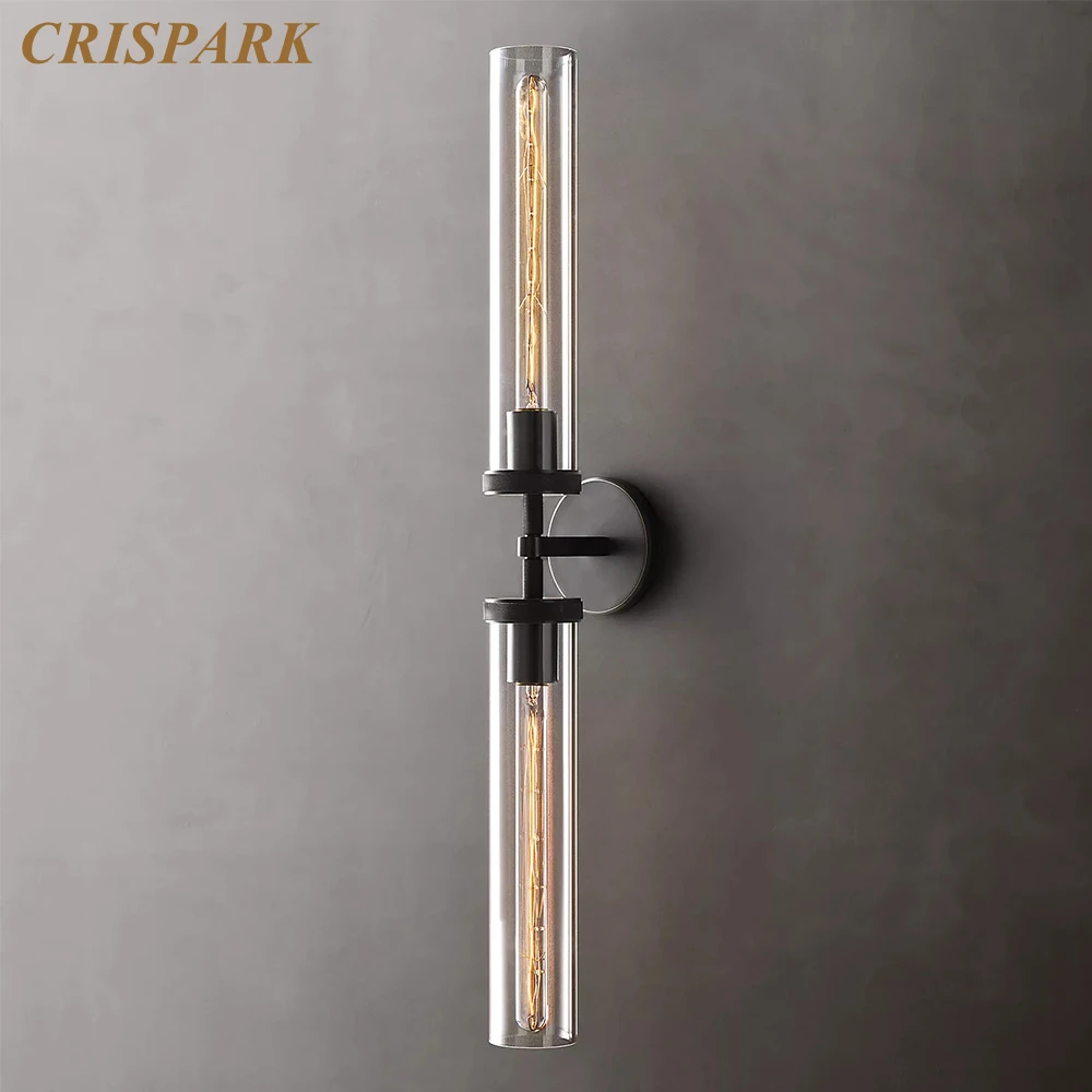 

Lambeth Knurled Grand Linear Sconce Modern Luxury LED Wall Lamp Clear Double Cylindrical Glass Sconce Light Fixture for Bedroom