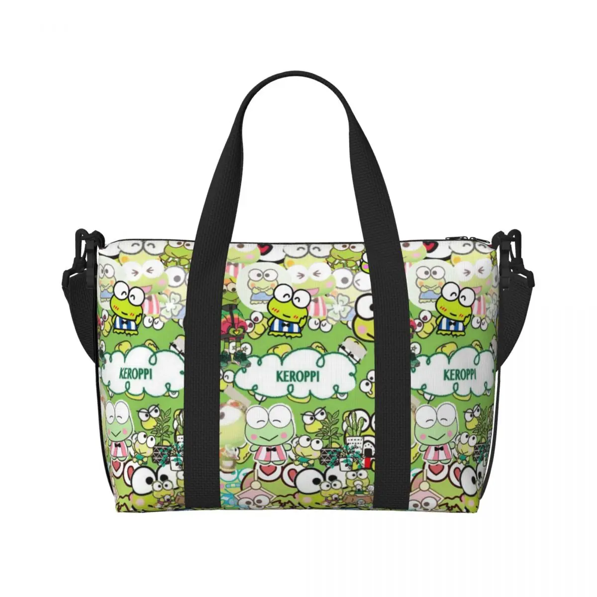 Custom Large Keroppi Casual Cute Print Tote Bag Women Shoulder Shopping Beach Gym Travel Bag