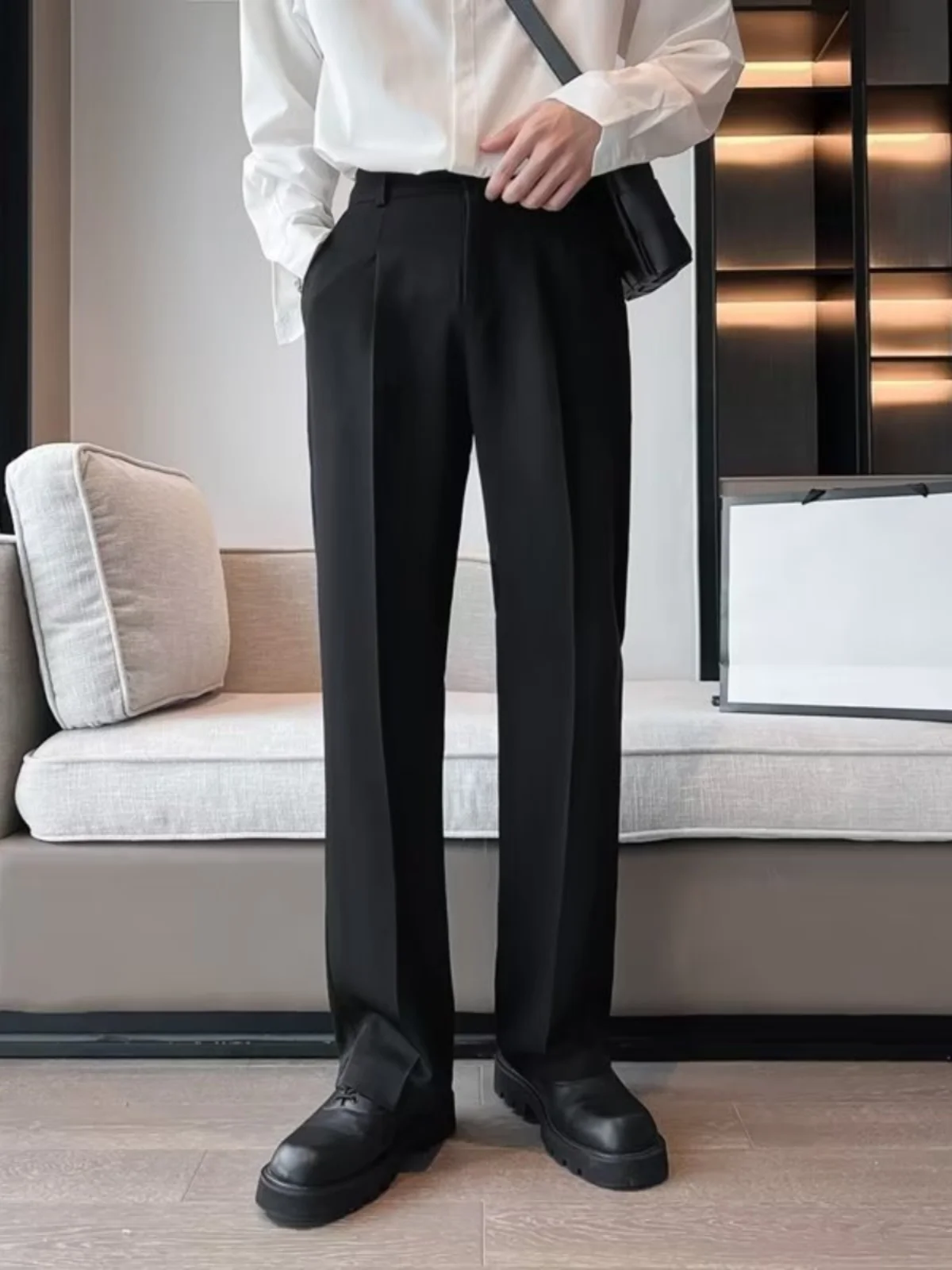 Loose Bla Casual Men's Pants Faionable Straight Leg Trousers Spring Autumn Wear Comfortable Drapey High-End Feeling Ameri...