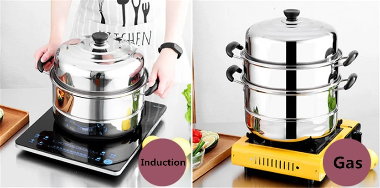 Stainless Steel two Three layer Thick Steamer pot Soup Steam Pot Universal Cooking Pots for Induction Cooker Gas Stove steam pot