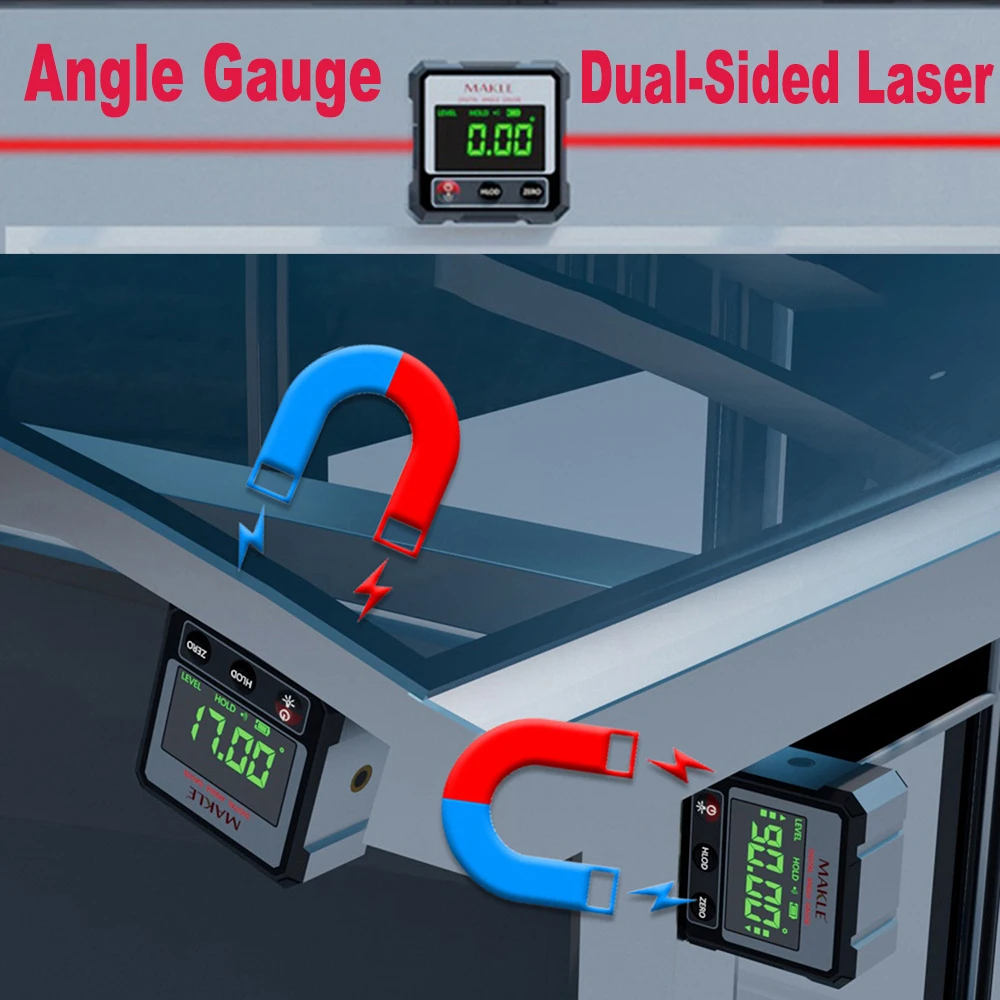 

Двусторонний лазерный цифровой уровень с магнитным высокоточным угловым датчиком для деревообработки и строительства, покрытие на 360 градусов