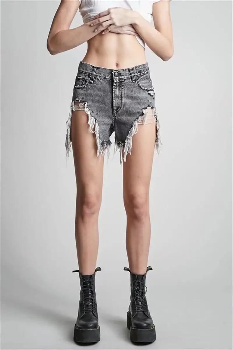 Denim Shorts For Women2023 Summer New Style Washed Distressed Big Hole Raw Edge High Waist Women's Denim Shorts Tide Foreign Tra