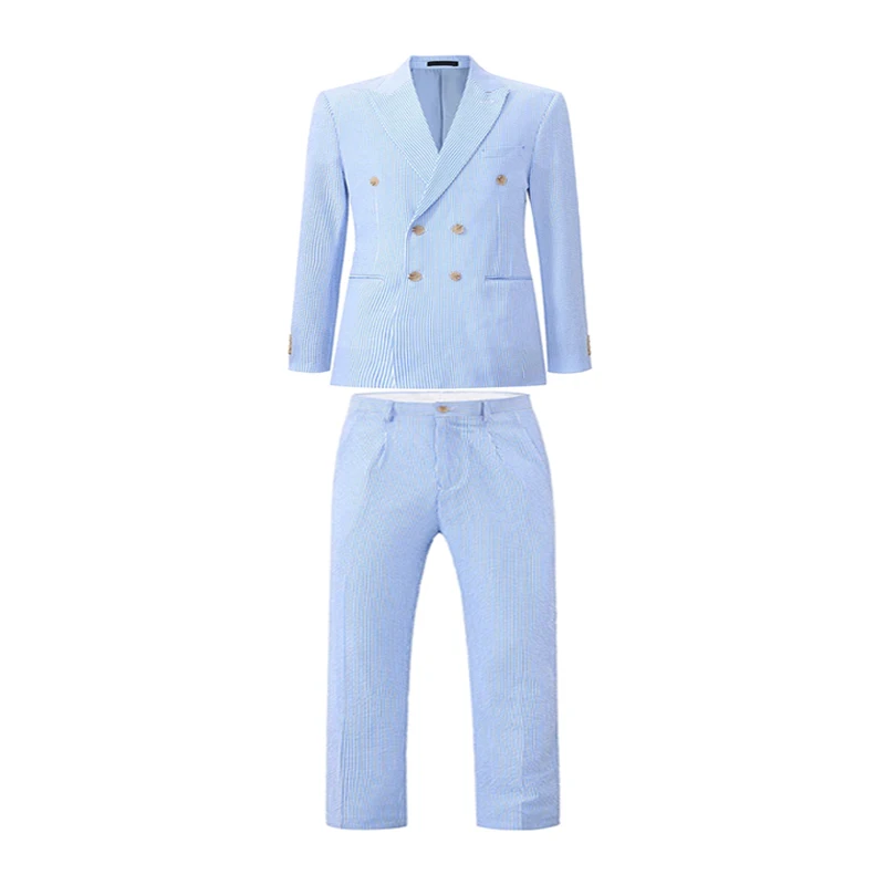 

Two-piece Set Suit Men's Striped Seersucker Suit Set Summer Double-Breasted Casual Blazer Dress Pants Office Wedding Occasions