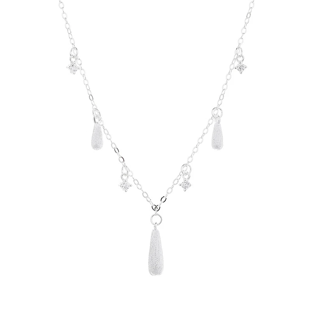 

Женское простое матовое ожерелье из стерлингового серебра 925 пробы с цирконом и каплями воды, модные ювелирные изделия с кисточками