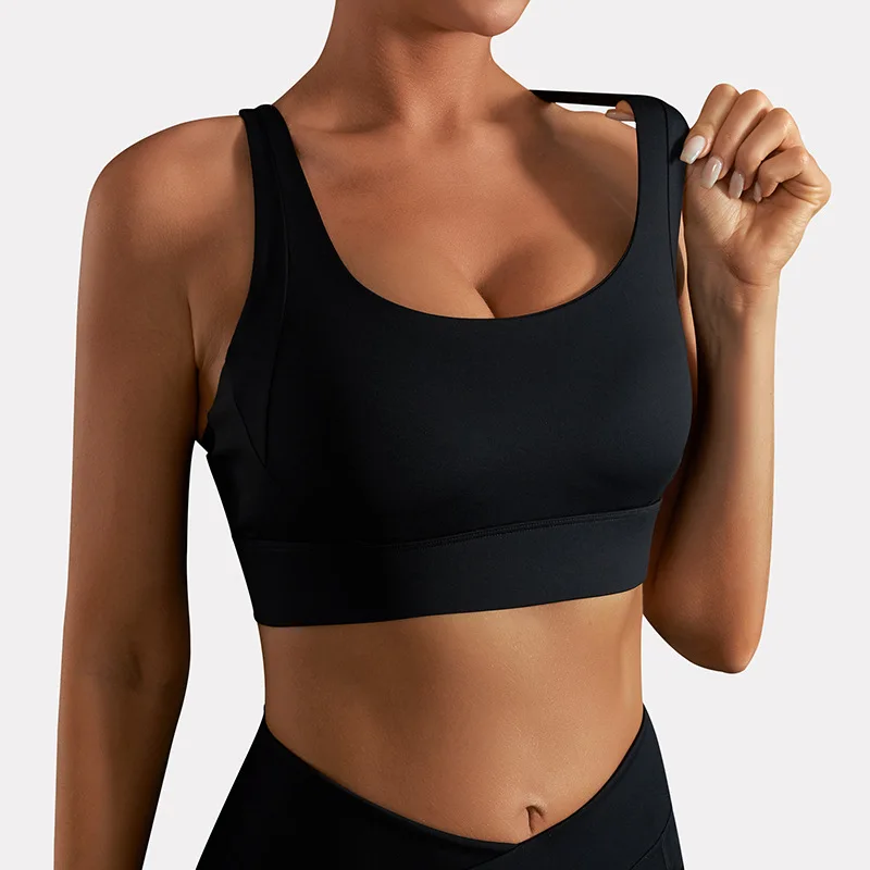 Women Yoga Underwear Solid Color Cross Back Fitness Sport Bra High Strength Tight Top Comprehensive Training Gym with Chest Pad
