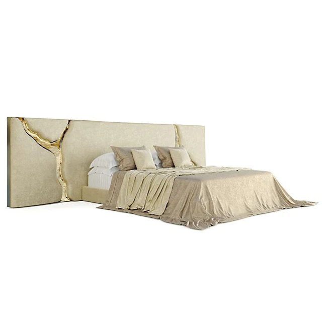 Luxury Italian Design Velvet Upholstered Bed  Customizable  Hotel Furniture  5-Star Bedroom Furniture Set
