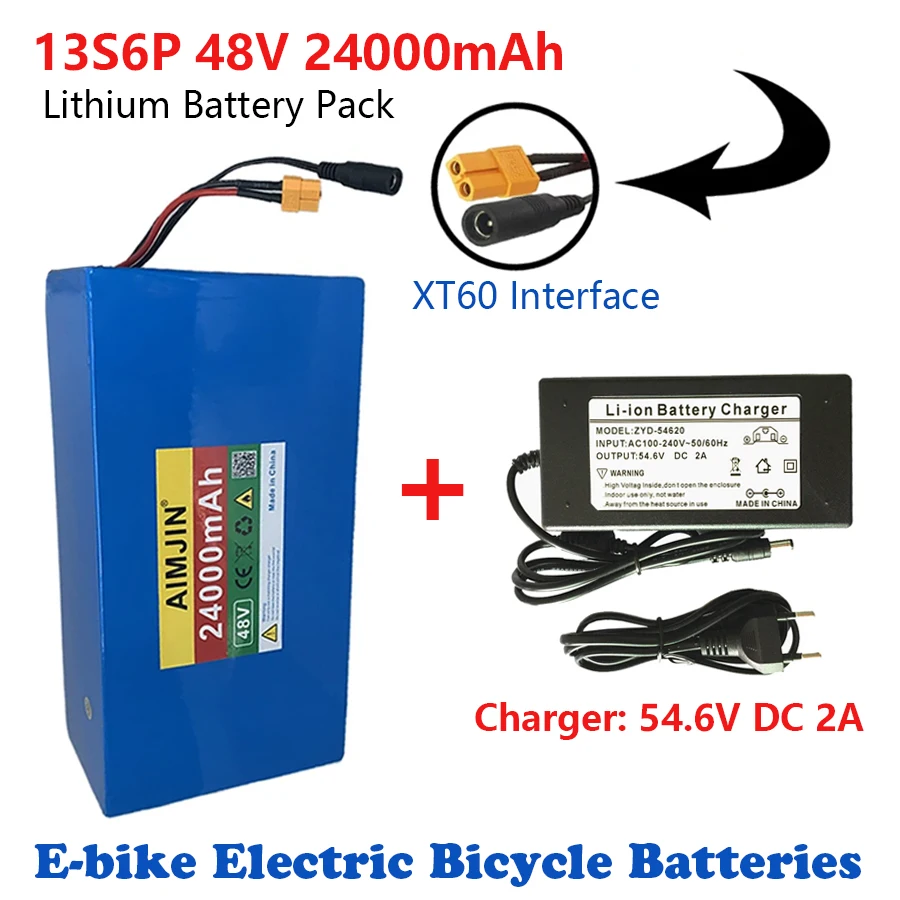 13S6P 48V 24000mah lithium battery pack, suitable for electric bicycle Kick scooters, scooters, 18650 built-in intelligent BMS