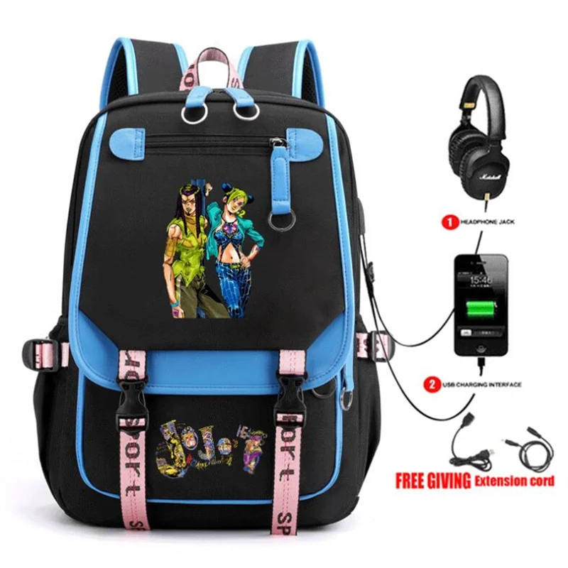 

Anime JoJo’s Stone Ocean Jolyne Cujoh Backpack Schoolbag USB Laptop Bag Men Women Rucksack Travel Shoulder Bag Outdoor Bags