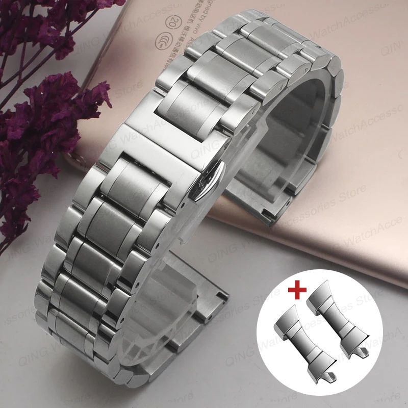 Arc Flat End Solid Edelstahl-Uhrenarmband für Tissot Butterfly-Verschluss, 12, 13, 14, 15, 16, 17, 18, 19, 20, 21, 22, 23, 24 mm, universell