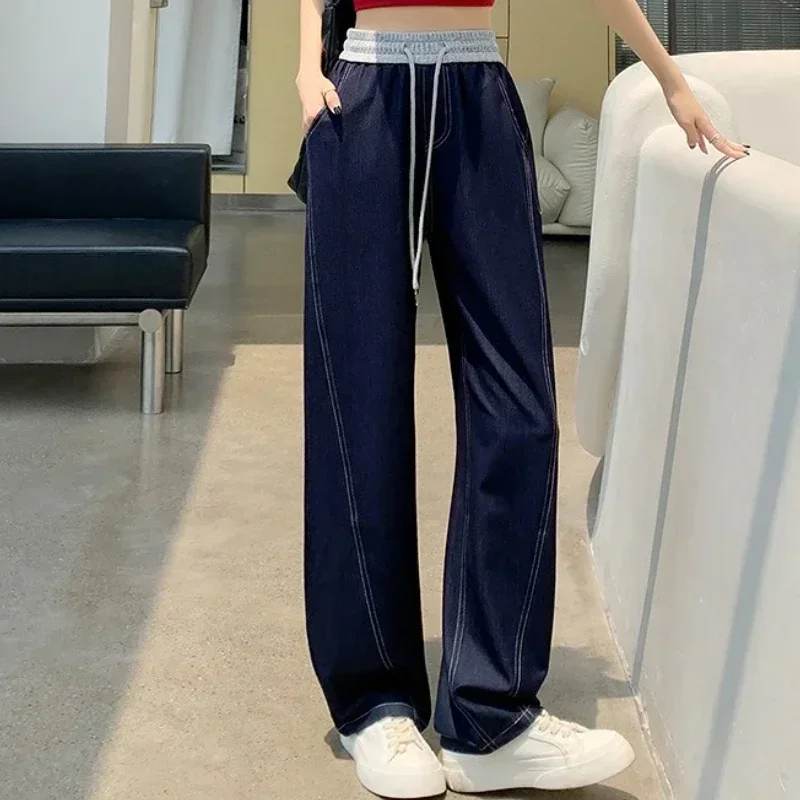 2025, neu im Frühling, Sommer, Korea, modisch, leicht, locker, einfarbig, weites Bein, lässig, hoch taillierte Hose, lange Hose