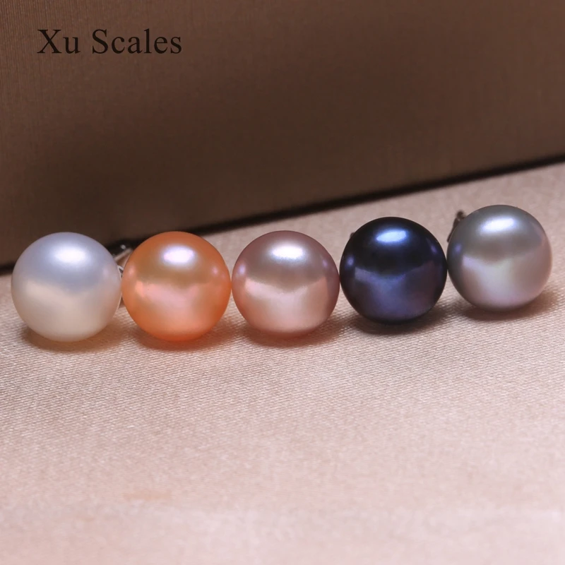 Natural Fresh Water Flat Round Bright Pearl Earrings s925 Sterling Silver Fashion Temperament  All-match Jewelry For Women