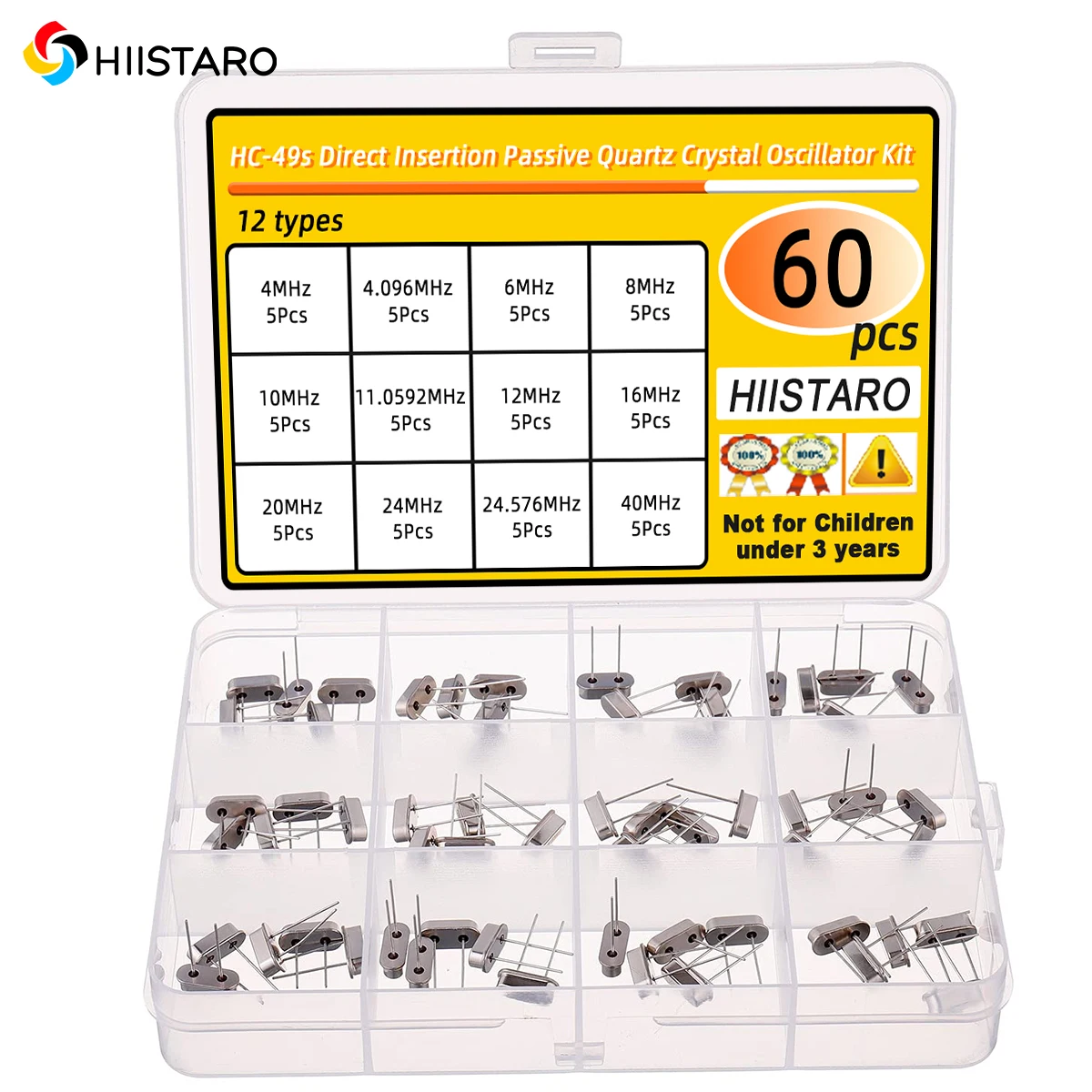 60pcs 12 Values Quartz Crystal Oscillators 4 Mhz,4.096 Mhz,6 Mhz,8 Mhz,10 Mhz,Crystal Resonator Combination Kit