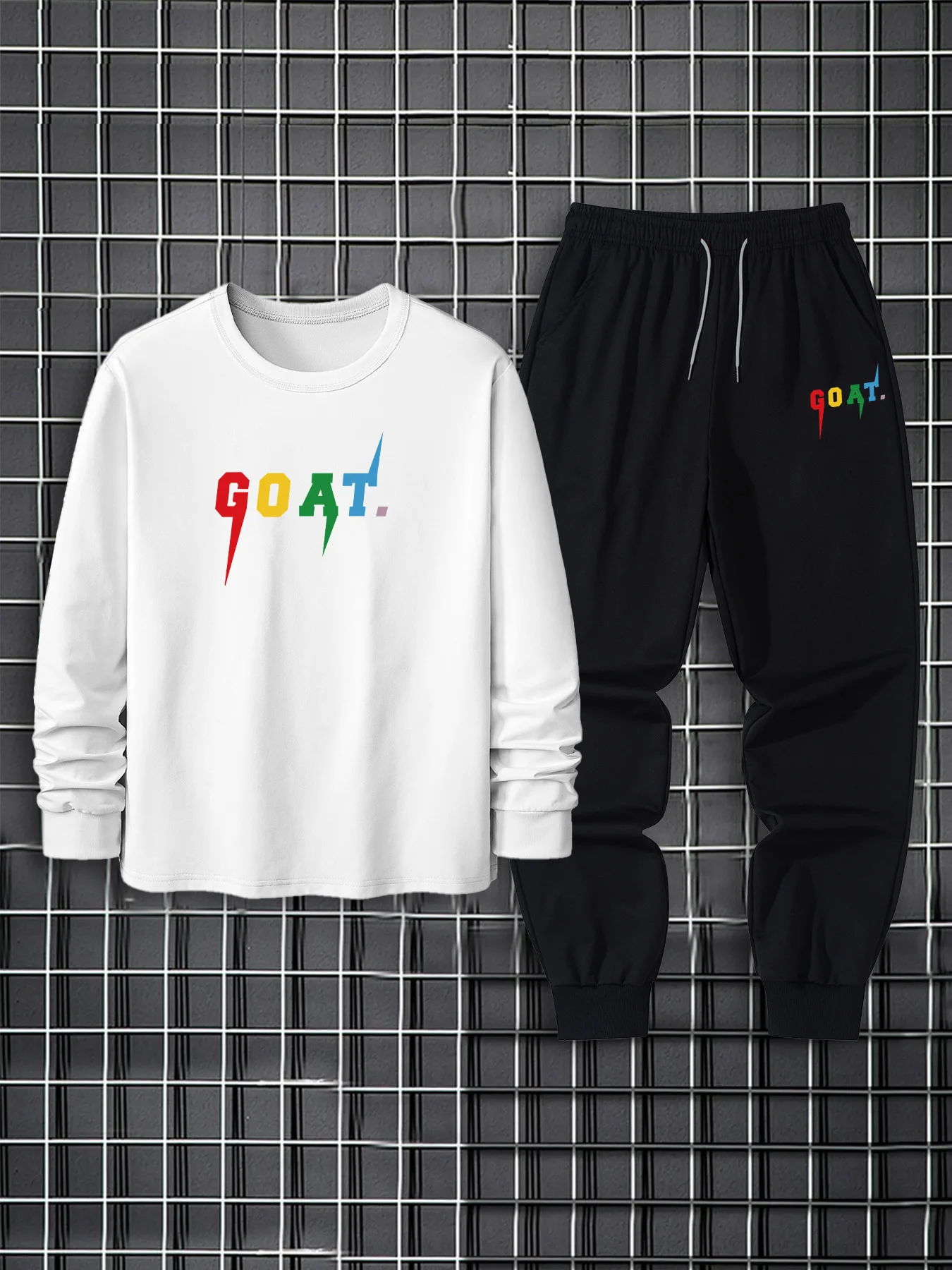 Mens Round Neck Long Sleeve T-Shirt and Jogger Pants Set Breathable Comfortable Casual Outfit for Spring and Autumn