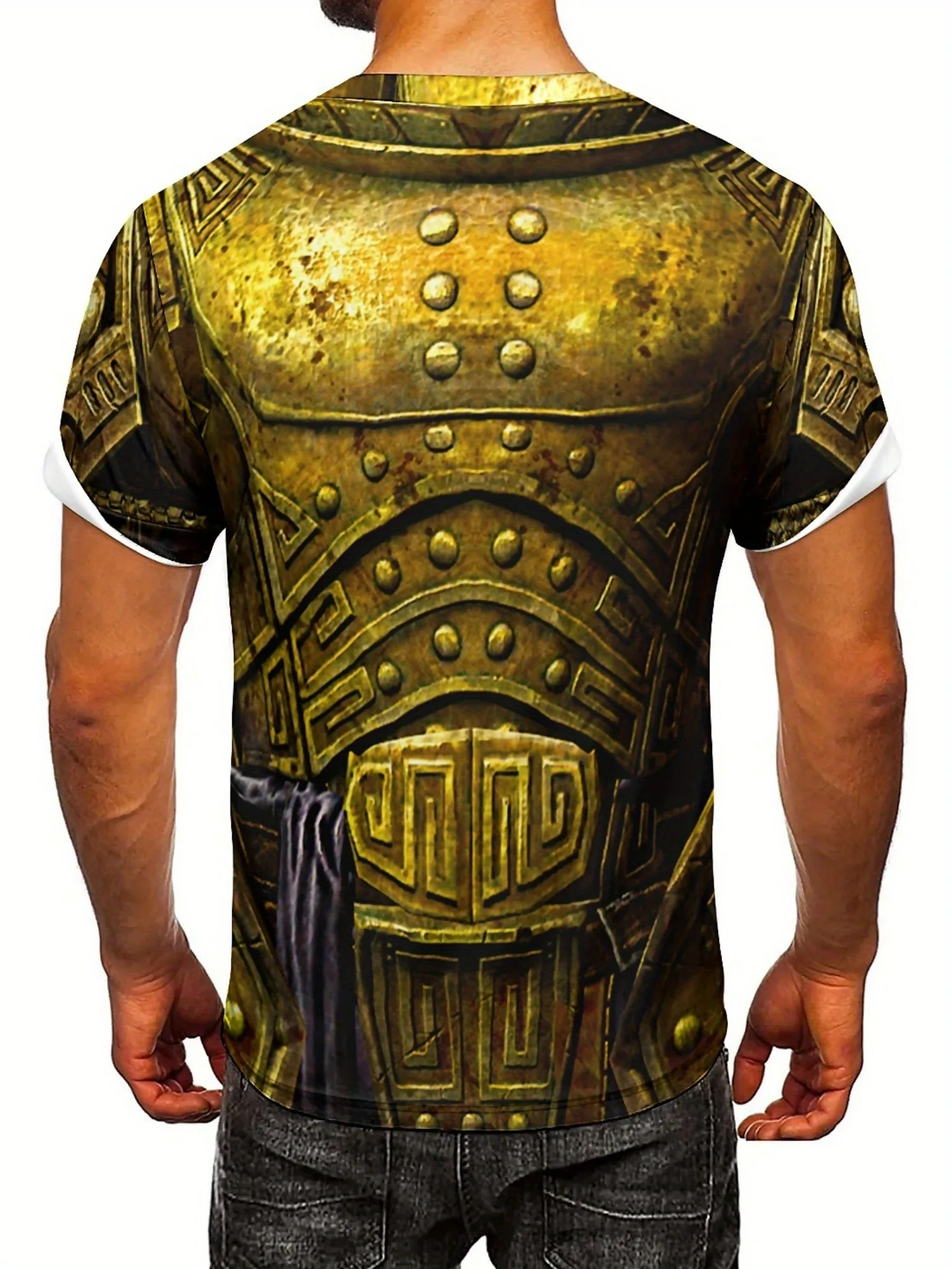 Camiseta con armadura de caballero dorado con estampado 3D para hombre, diseño europeo medieval vintage, estilo gótico, perfecta para cosplay y ropa casual
