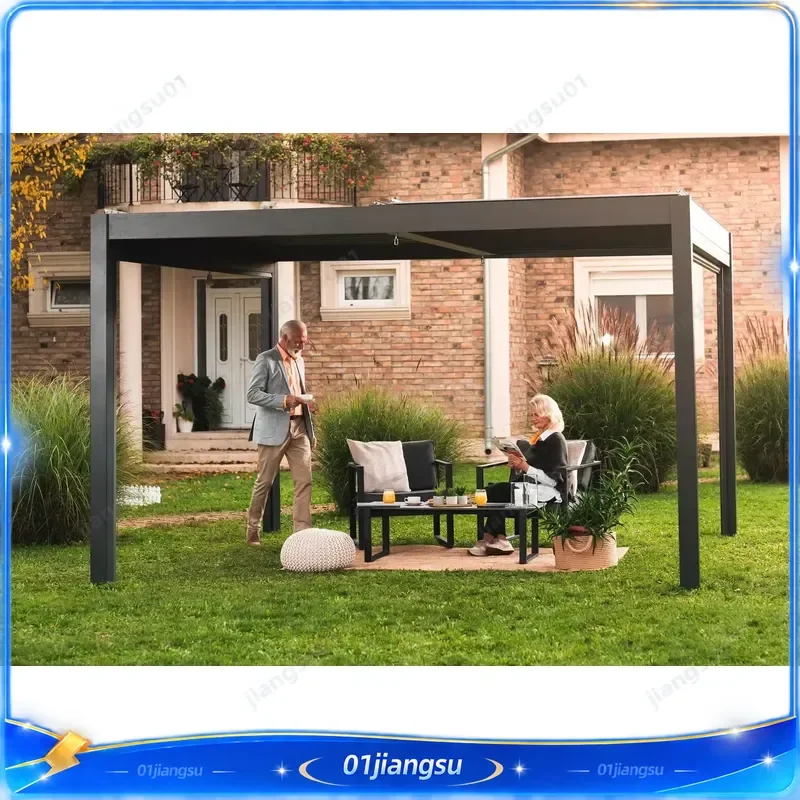 Modern Manual Retractable Aluminum Pergola Sun Canopy Waterproof Outdoor Shade Structure for Garden Patio Pool Terrace