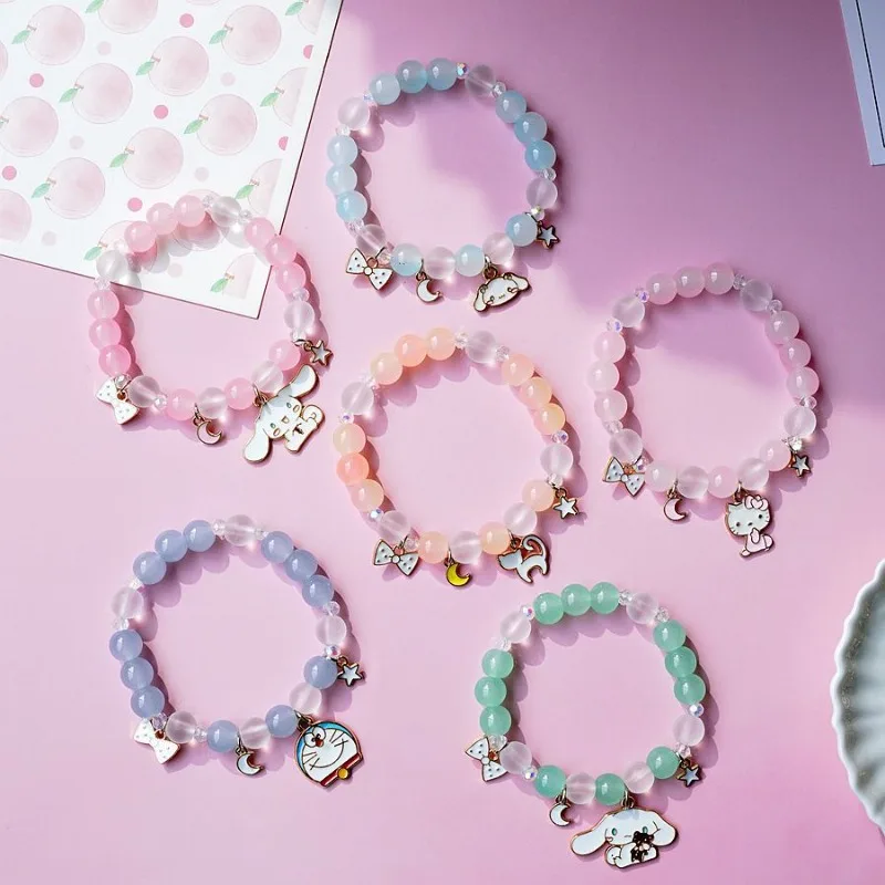 Sanrio Hello Kitty Y2K Bracelets Anime Kawaii Cinnamoroll My Melody Silver Rhinestone Women'S Girls Jewelry Accessories Gifts