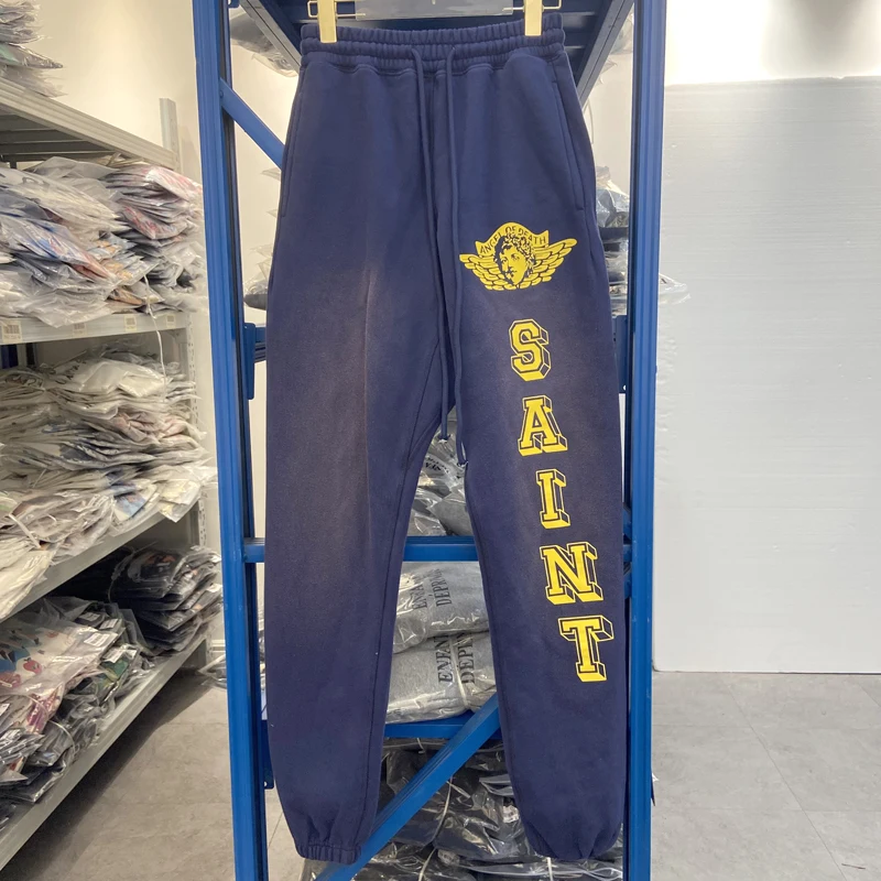 

Брюки Saint, классические ретро-ангелы с буквенным принтом, спортивные штаны в старом стирке, мужские свободные повседневные брюки с эластичной резинкой на талии