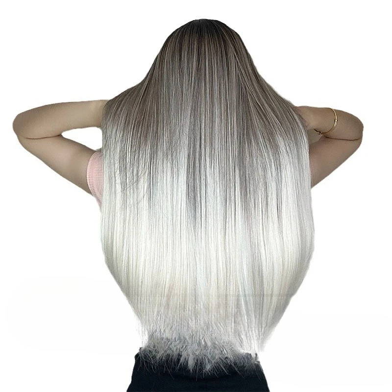 تغيير تدريجيًا، شعر مستعار طويل مستقيم من Qi، شعر مستعار طبيعي مريح وجيد التهوية وملمس رائع #5