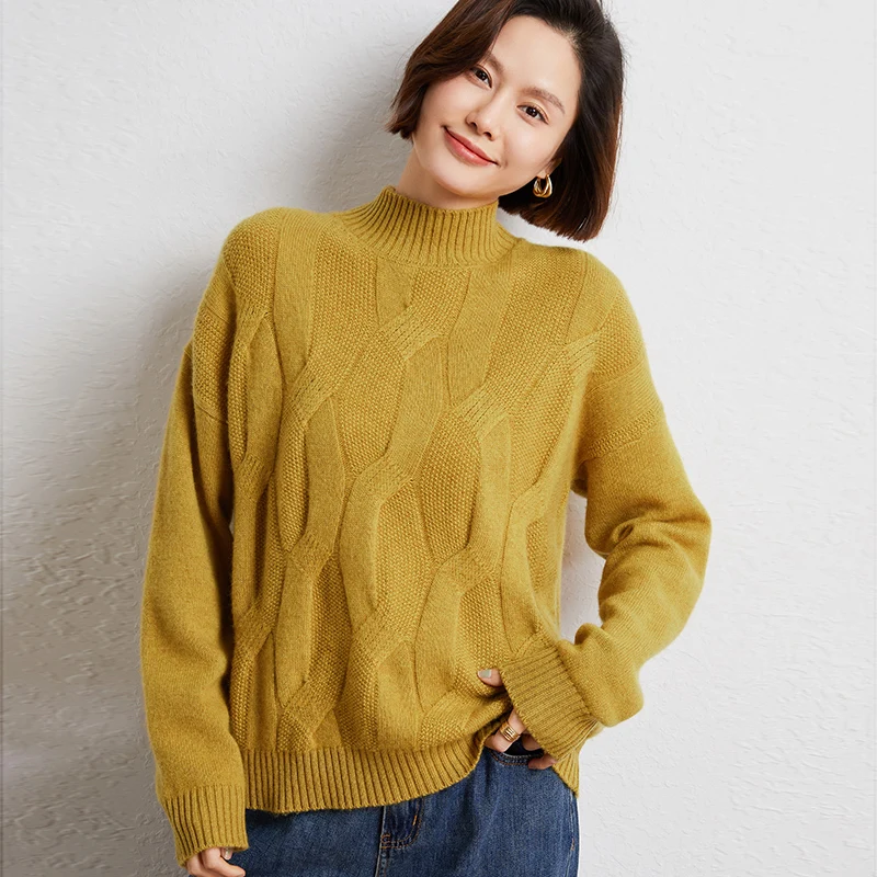 

2022 100% Pure Cashmere Knitted Thicker Pullovers New Fashion Loose Sweater Female Jumpers Tops Traf SDM