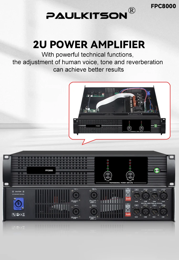 Paulkitson FPC8000 Professioneller Leistungsverstärker 2-Kanal 2U-Gehäuse 2×1300W-1950W 20Hz-30KHz Einheit für Bühne, Bar, Karaoke-Events – Detail 1