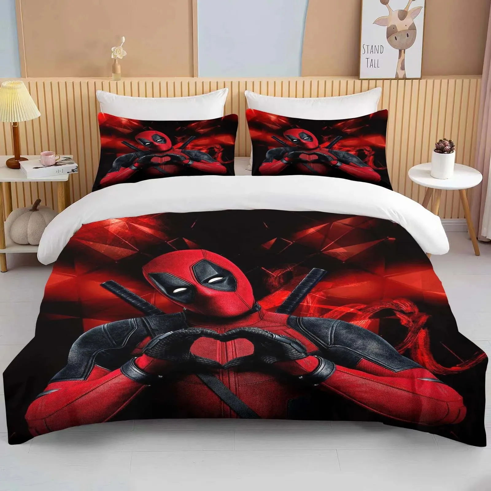 Deadpool Disney Bedding Duvet Cover, Boy Duvet Cover Bedding Set, Superhero Print comforter sets Pillowcase Gift