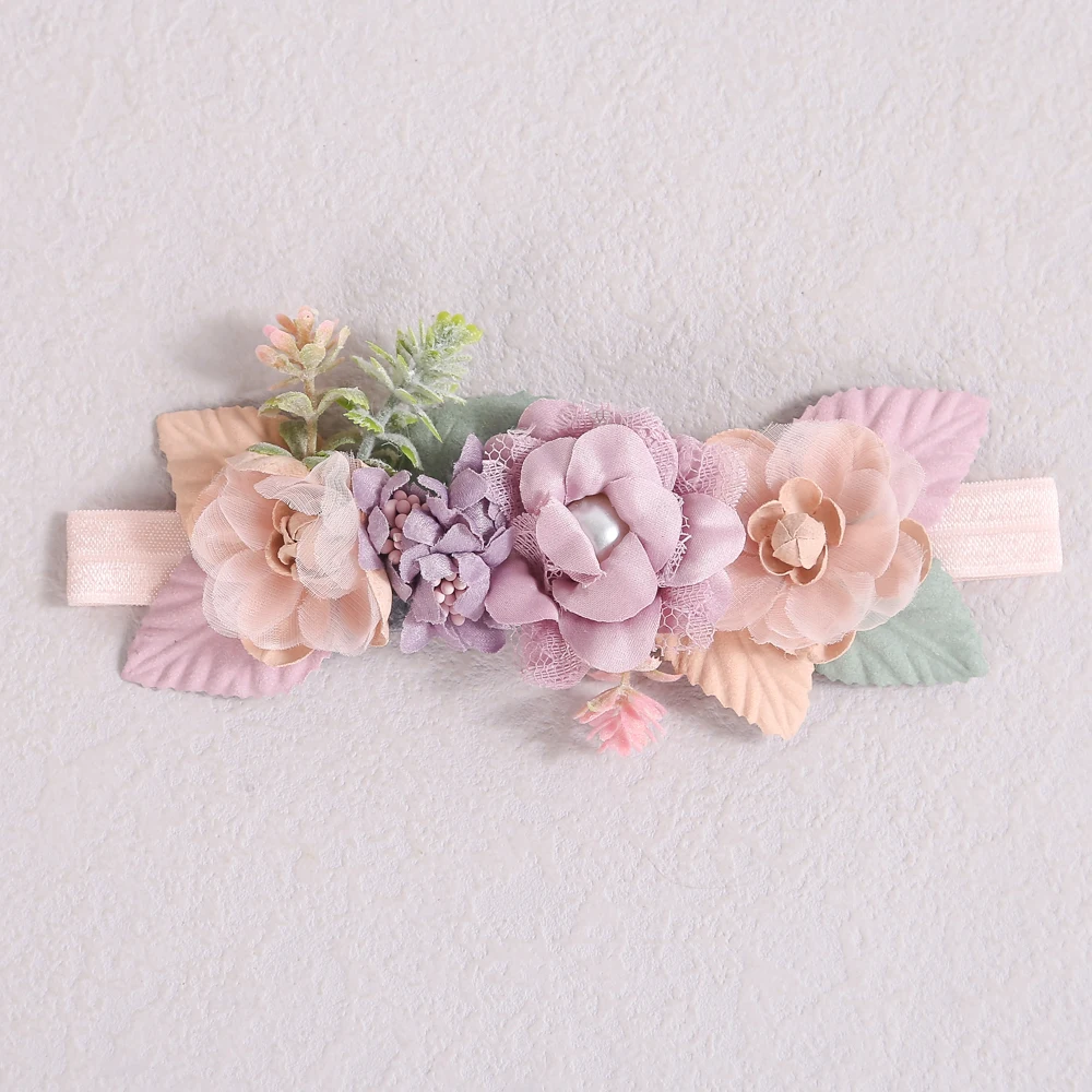 3Pcs/Lot Elastic Baby Hair Accessories Cute Princess Floral Newborn Girl Headband Handmade Pearl Flower Heart Hair Bands For Kid