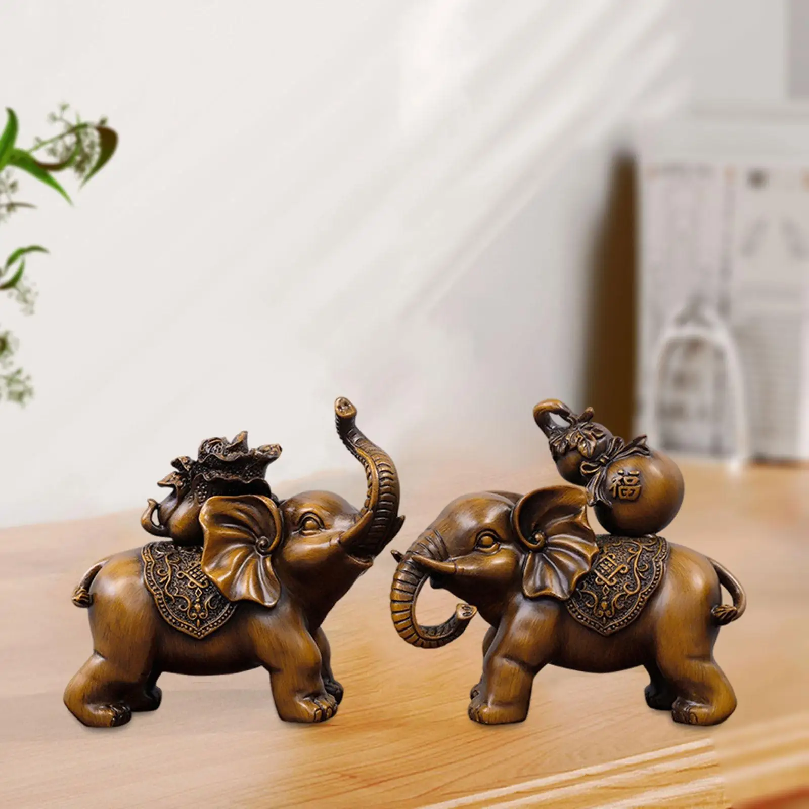 

2Pcs Elephant Figurine Elephant Statue Decoration Gift Tabletop Figurine