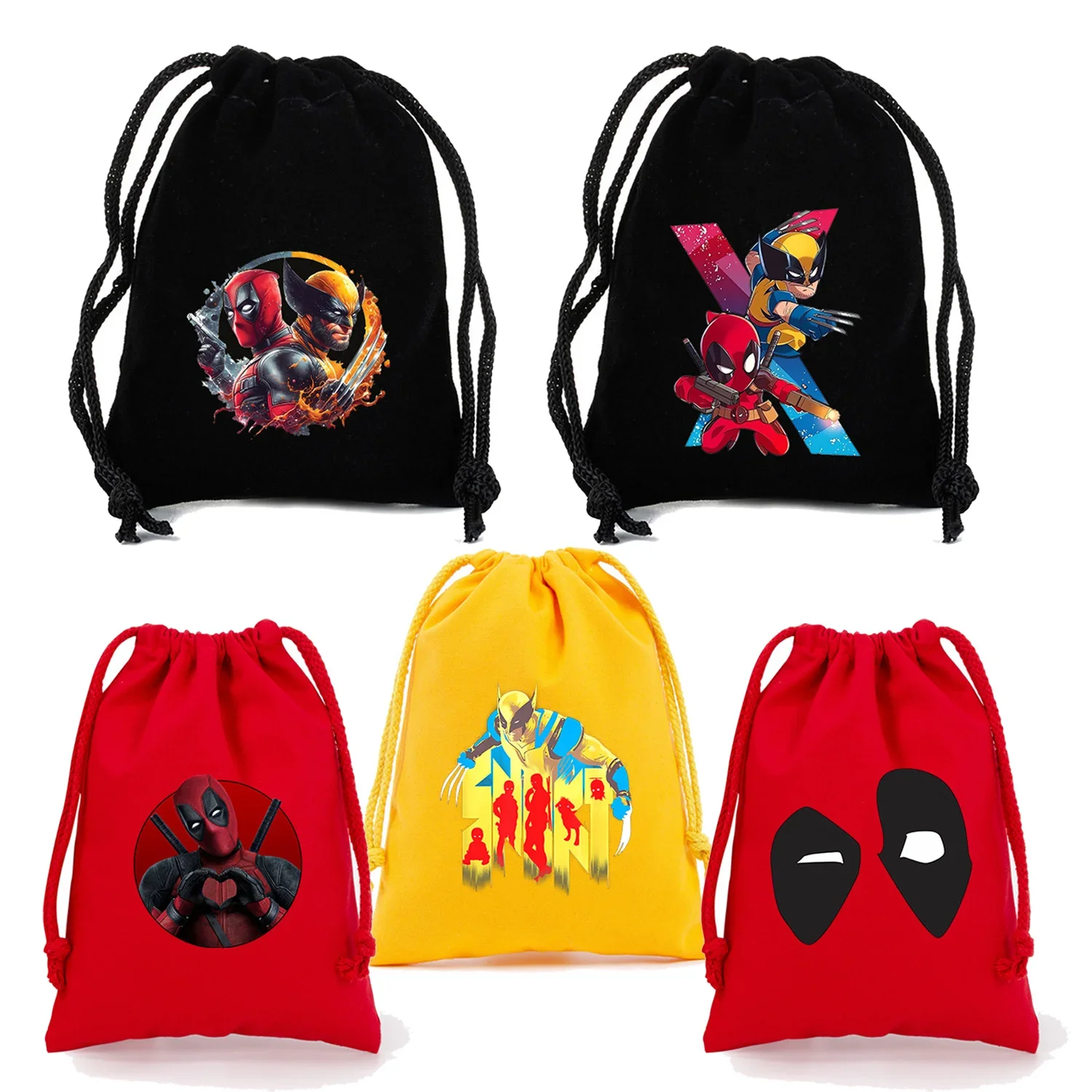 Deadpool Wolverine Drawstring Bag Cartoon Printed Storage Pouch Boys Men Anime Gift Bags Children Party Handbag Birthday Gifts