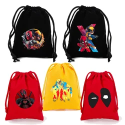 Deadpool Wolverine Drawstring Bag Cartoon Printed Storage Pouch Boys Men Anime Gift Bags Children Party Handbag Birthday Gifts