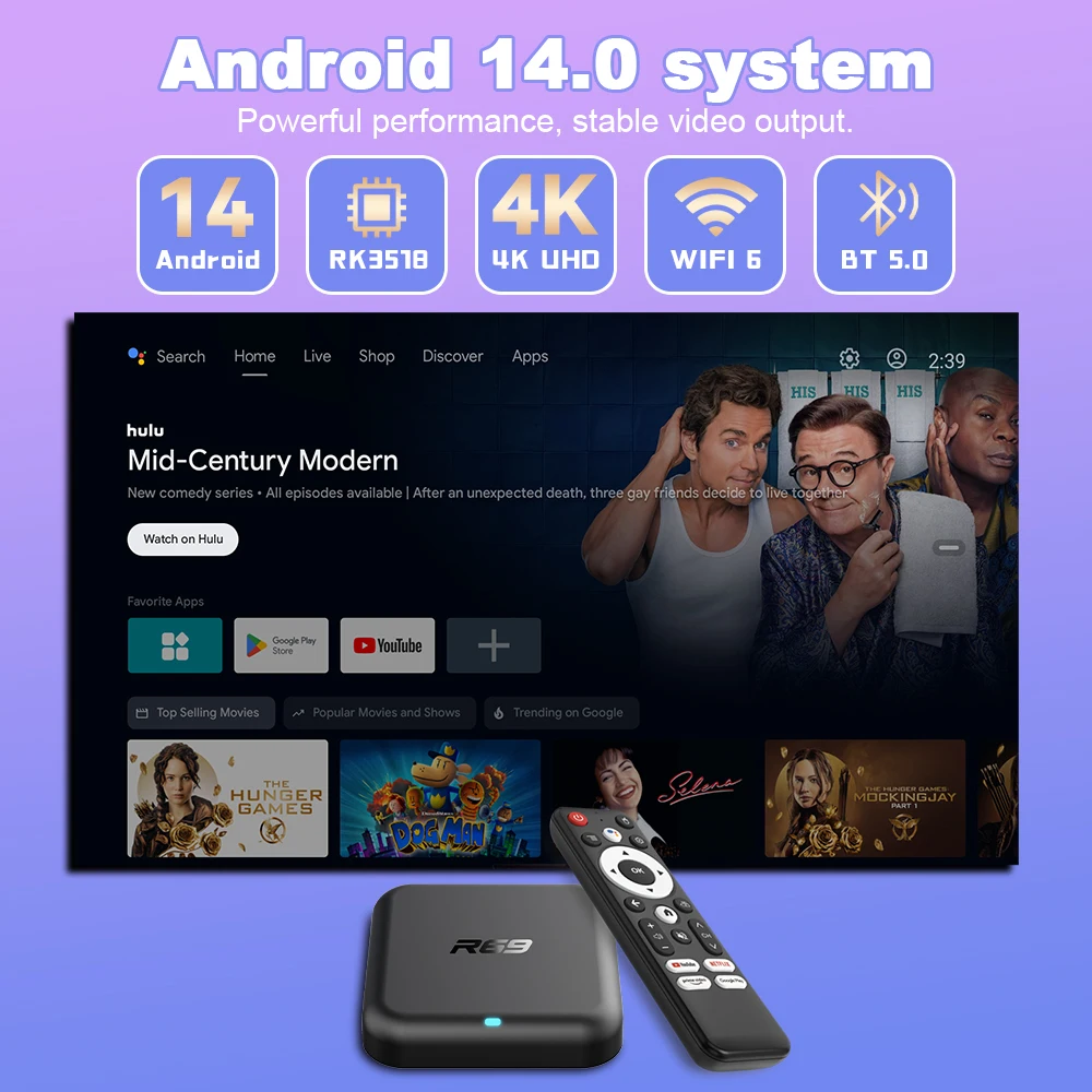 Rockchip 3518 TV Box R69-1 HDR 10 Ultra HD 4K Rockchip 3518 AndroidTV 14 Netflix Google Support Wifi6 BT5.0