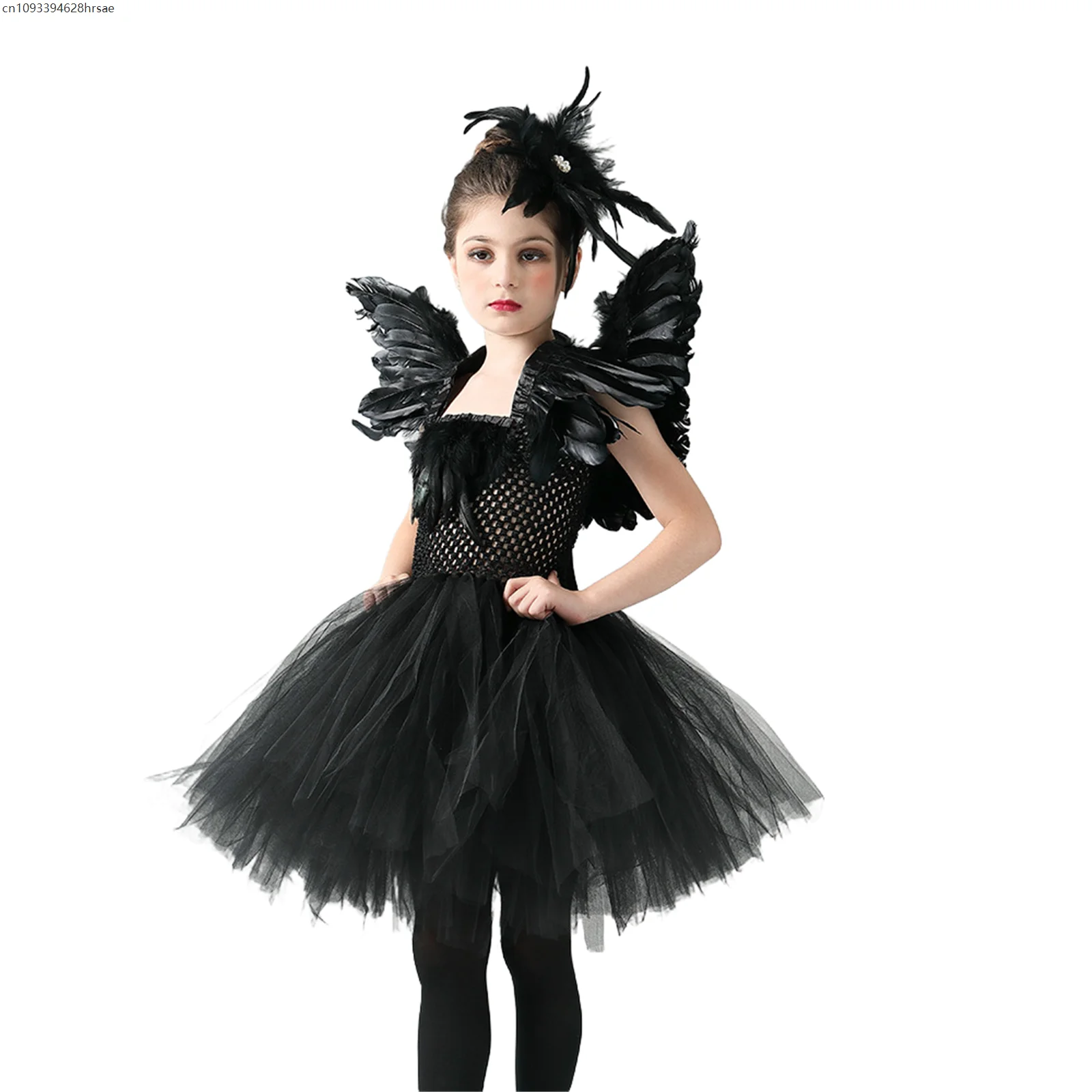 AQ1 الطفل الأسود بحيرة البجع راقصة الباليه زي للطفل الفتيات القوطية الساحرة سوان هالوين توتو فستان الاطفال الملكة توتو فستان من الريش #3