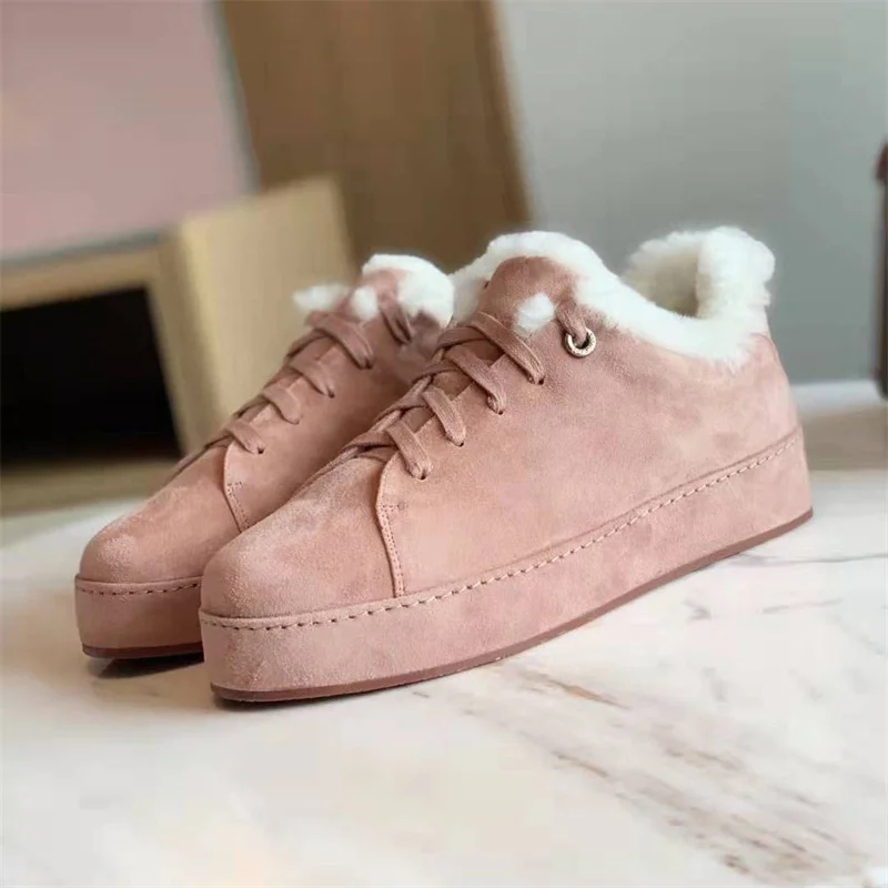 Winter Snow Boots Women Lace Up Round Toe Ankle Boots High Top Kid Suede Casual Shoes Woman Wool Warm Flat Shoes Women