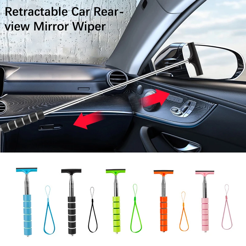 1PCS Car Rearview Mirror Wiper Stainless Steel Telescopic Layered Brush Head Window Wash Cleaning Brush Handheld Wiper