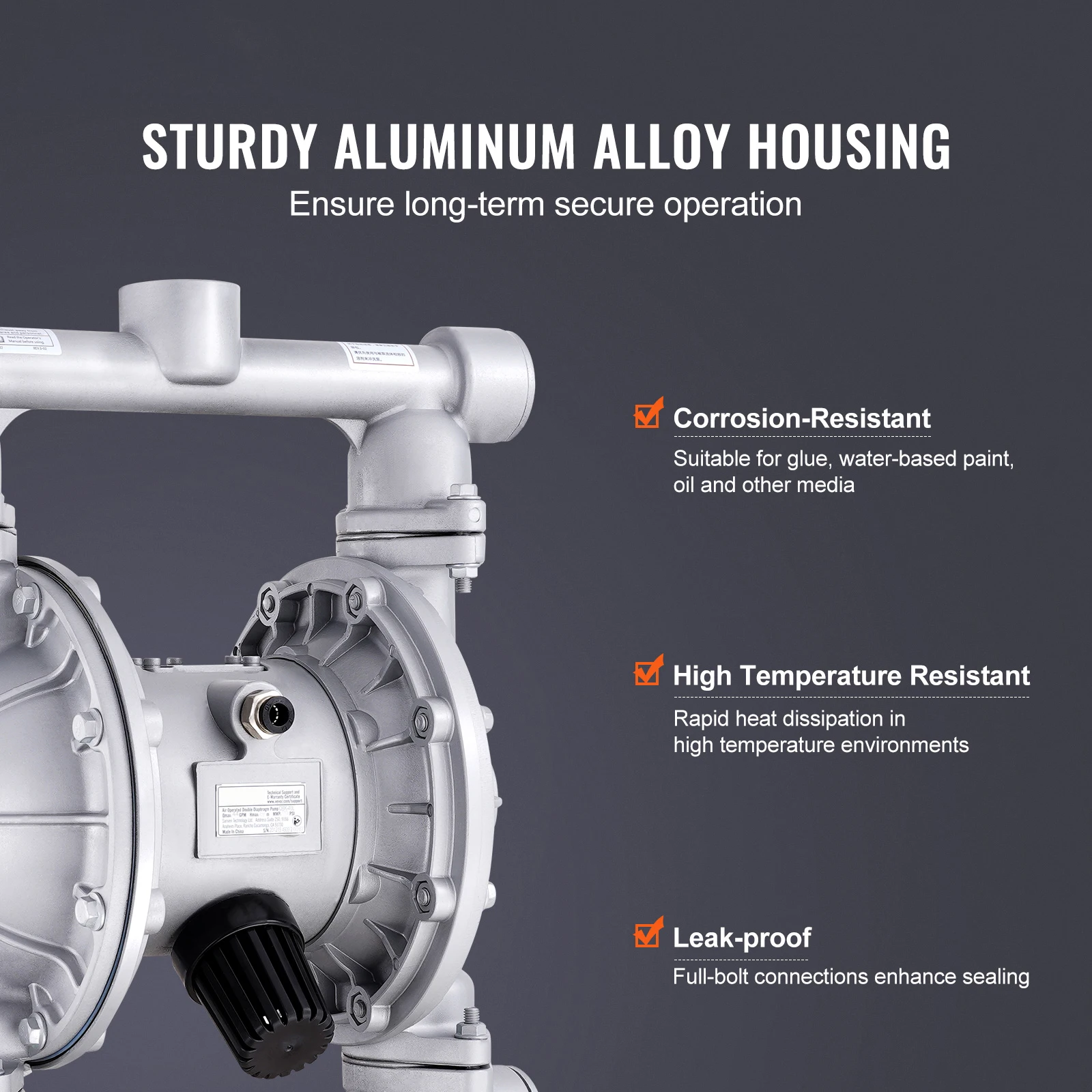 SucceBuy Air Operated Double Diaphragm Pump, 44 GPM Max 115 PSI Air Waste Oil Pneumatic Transfer Pump for Diesel Grease Oil Use