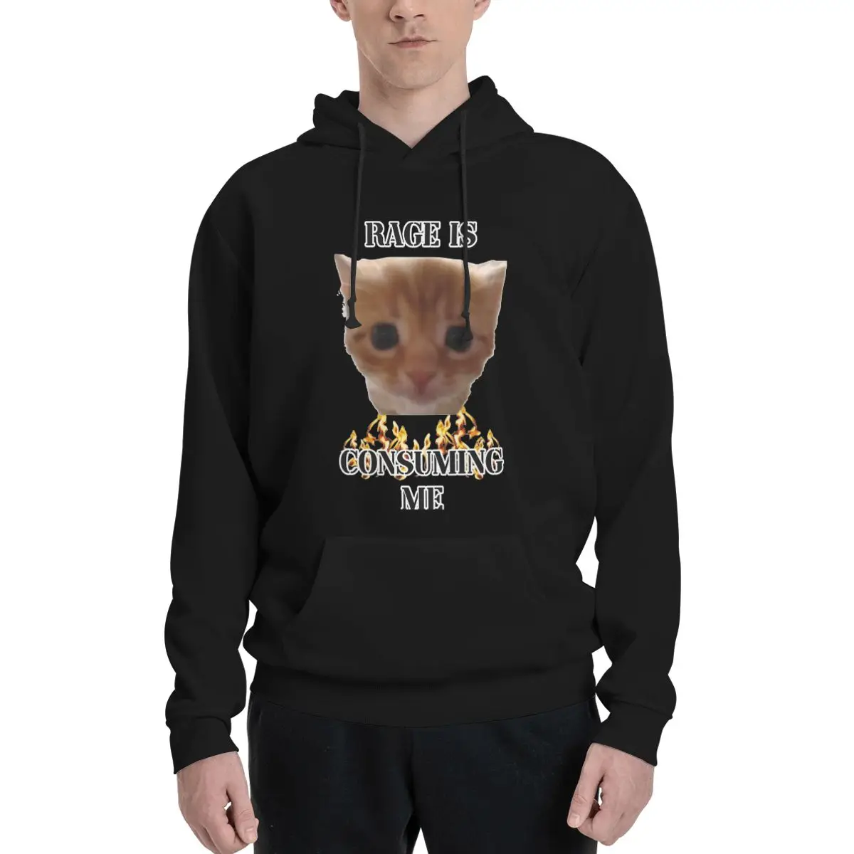 Mens Womens Rage Is Consuming Me Silly Staring Cat Meme Hoodie Hooded Collar Hoodies Fun Kitten Sweatshirts Long Sleeve Shirts