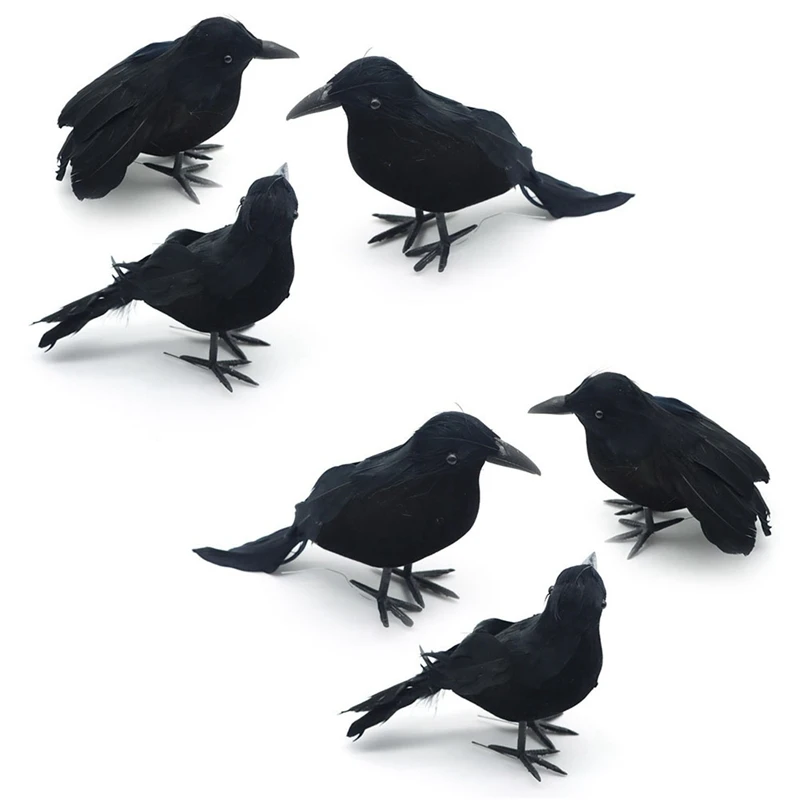 Simulation Black Crow Animal Model Artificial Crow Halloween Party Decor Black Fake Bird Ravens Prop Garden Decoration