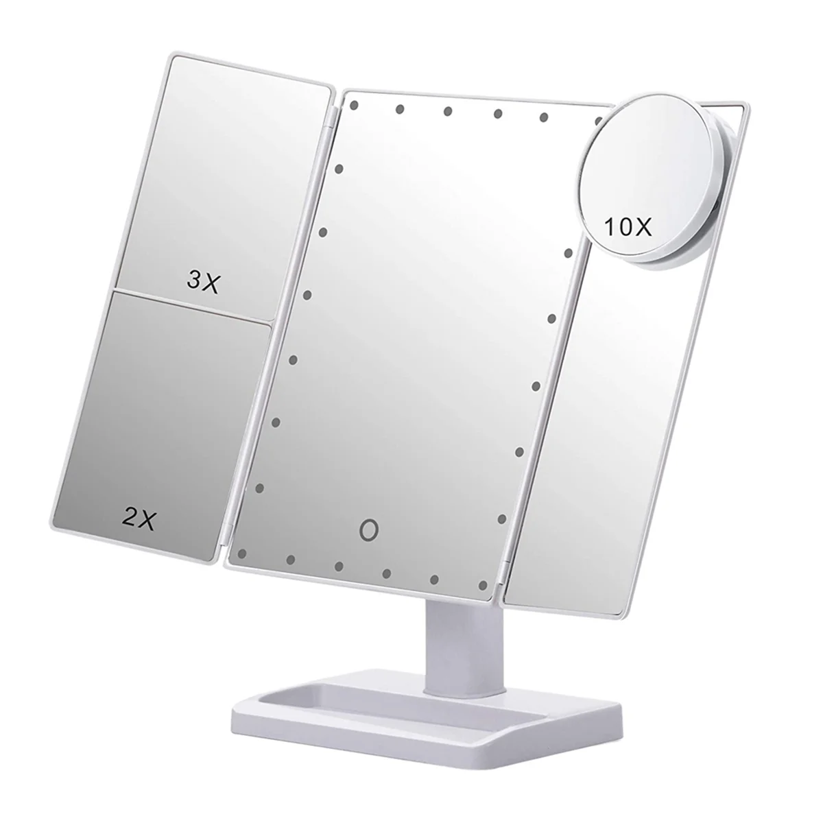 Hot sale Trifold Makeup Mirror with 22 LED Lights,10X/3X/2X Magnification Portable Fold Lighted Table Desk Cosmetic Mirror,White