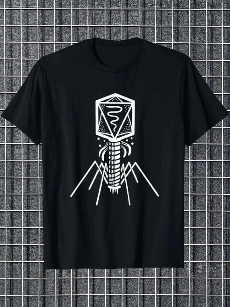 Science-Themed Bacteriophage Microbiology & Genetic Engineering T-Shirt – Bacteriophage Anatomy and Lab Diagram Unisex