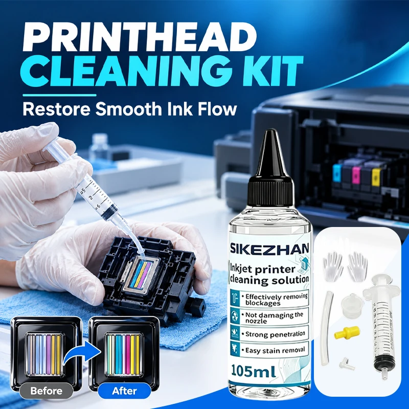 Universal Inkjet Printer Printhead Cleaner Solution Kit with Syringe Accessories Unclogging Liquid Fluid 105ml - SIKEZHAN