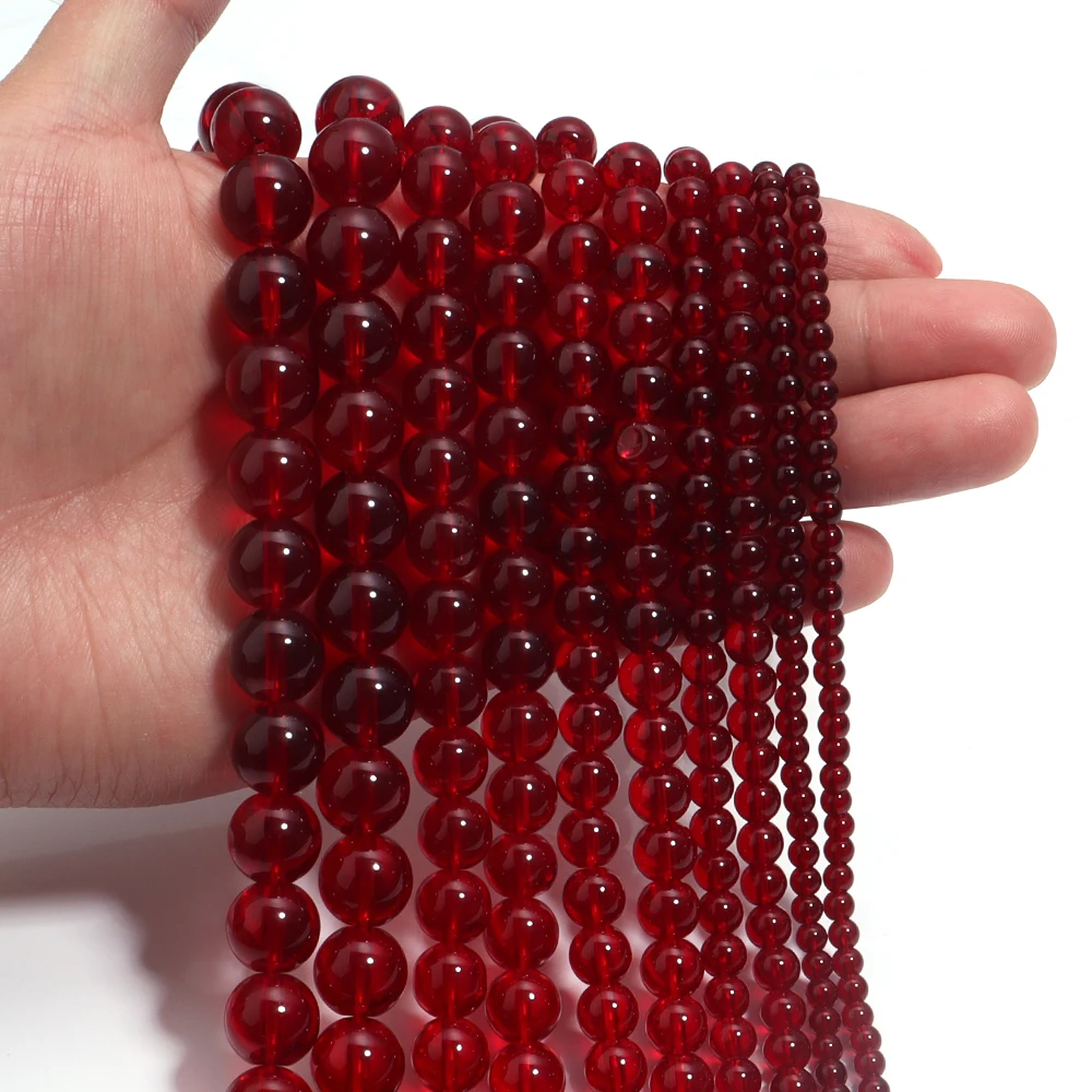 1 Strand Red Glass Beads 4/6/8/10/12mm Round Crystal Loose Spacer Bead for Jewelry Making Stuff DIY Necklace Bracelet Wholesale