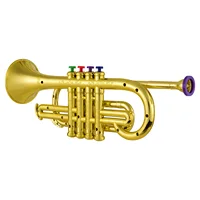Trompeta Musical para niños, instrumentos de viento ABS, oro metálico, 4 Teclas de colores