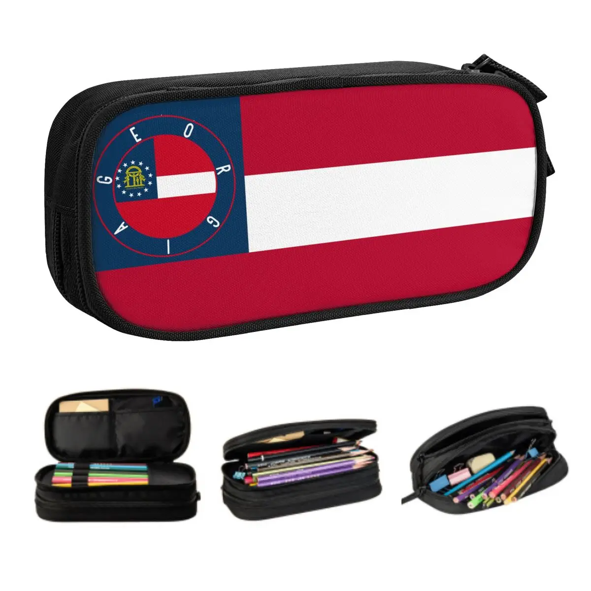 Customized Georgia Flag Decal Kawaii Pencil Case Large Capacity Georgian Proud Patriotic Pencil Box Students Stationery