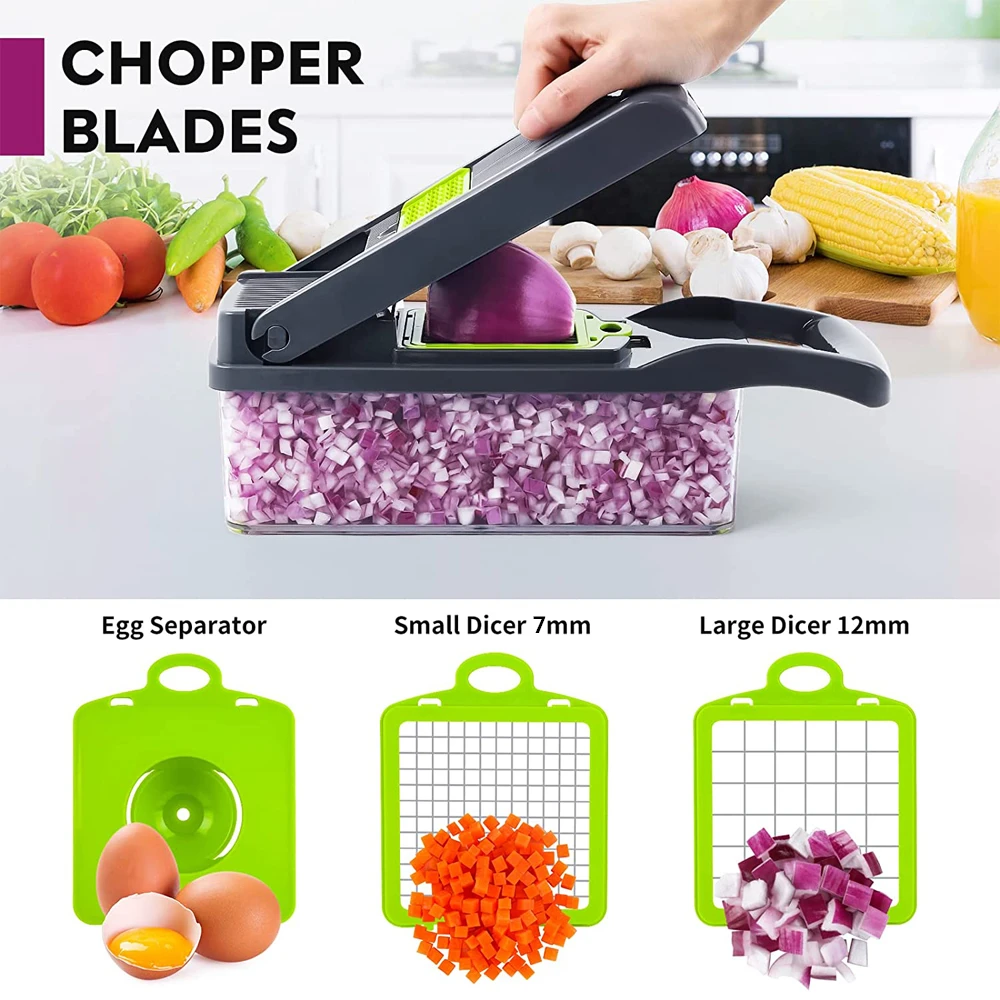 LMETJMA Vegetable Chopper Professional Mandoline Slicer Onion Chopper Veggie Slicer with 8 blades and Filter Basket KC0451