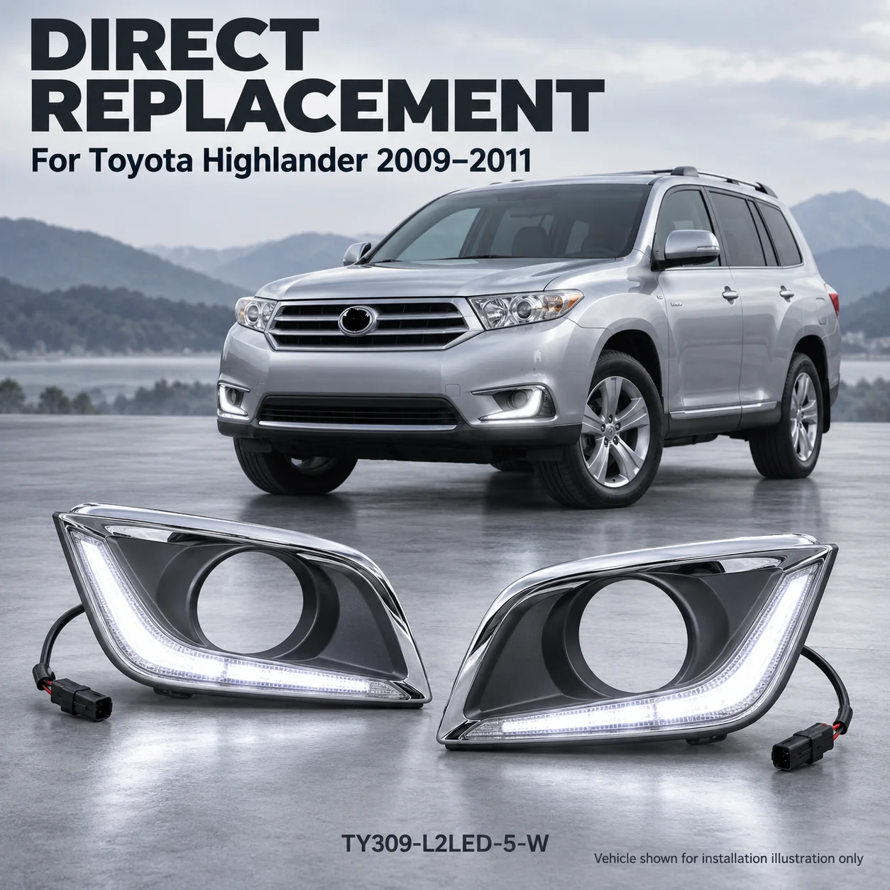 TY309-L2LED-5-W LED Fog Light Kit For Toyota Highlander 2009 2010 2011 5-LED Daytime Running Light Front Bumper Lamp
