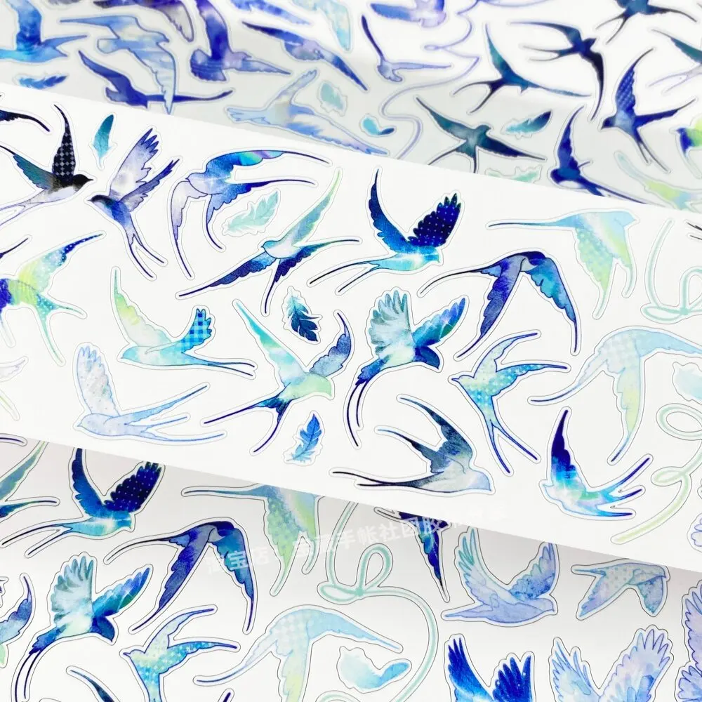 Flying Seagull Blue Sky Bird Flock PET Stickers for Journaling Scrapbooking DIY Craft Decoration Nature Themed Tape Samples